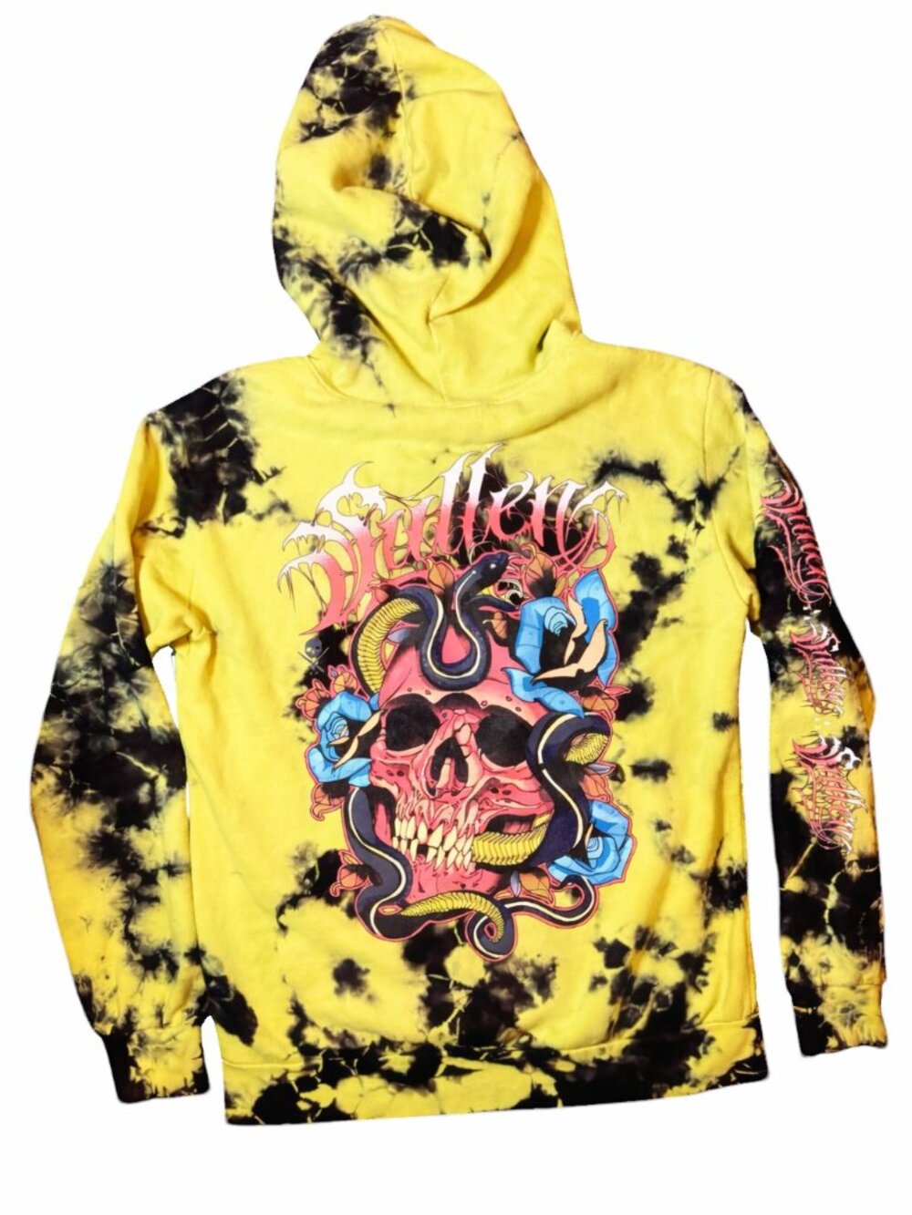Sullen Skull Snake Hoodie Tie Dye Black Yellow Men’s M Tattoo Graphic Streetwear